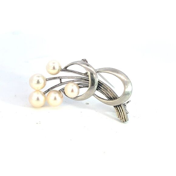 Mikimoto Estate Akoya Pearl Brooch 6.80 mm Silver M374 - Picture 5 of 8